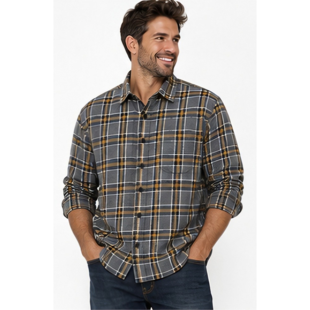 THE FOUNDRY SUPPLY CO Men's 3XL Gray Mustard Plaid Flannel Shirt